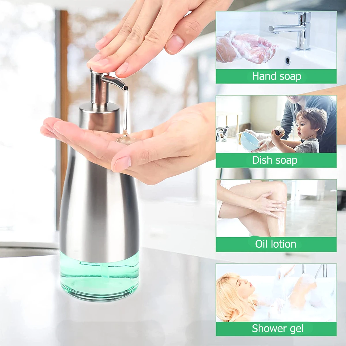 Soap Dispenser 10oz/300ml Stainless Steel Soap Dispenser with Premium Clear Glass Hand Dish Soap Liquid Bottle with Pump and Fun
Soap Dispenser 10oz/300ml Stainless Steel Soap Dispenser with Premium Clear Glass Hand Dish Soap Liquid Bottle with Pump and Fun