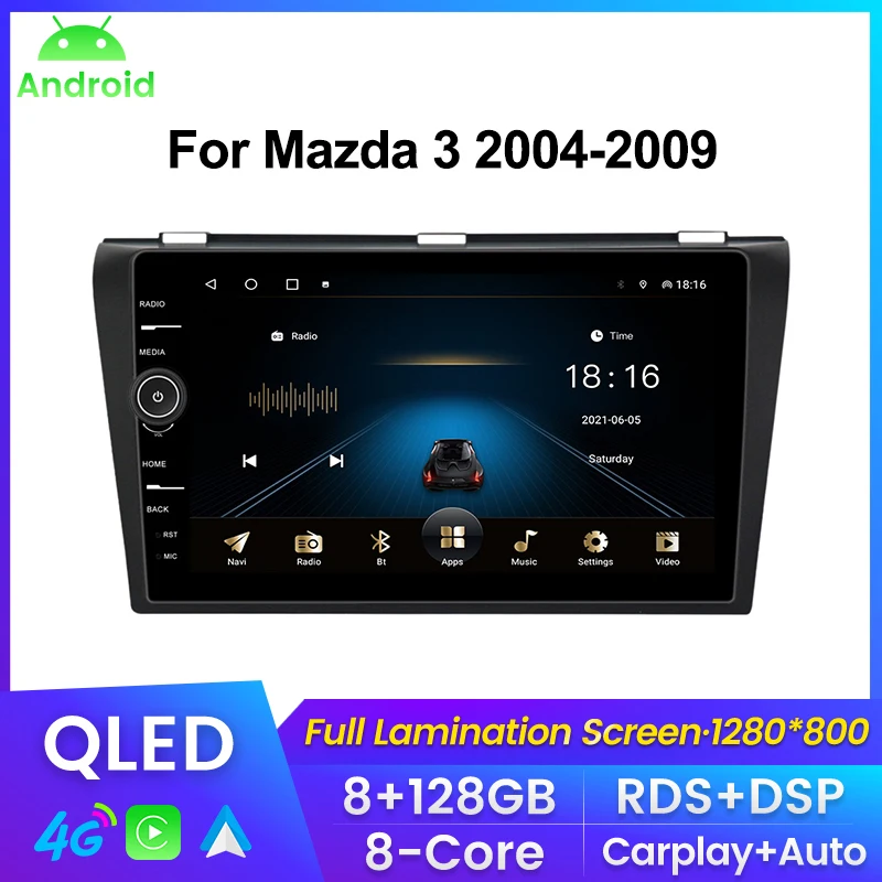 

магнитола мазда 3 бк Автомагнитола 2DIN на Android 11, 8 + 128 ГГц для Mazda 3 2003-2013 Mazda3, мультимедийный плеер с GPS-навигацией, головное устройство Carplay + Auto BT DSP + RDS