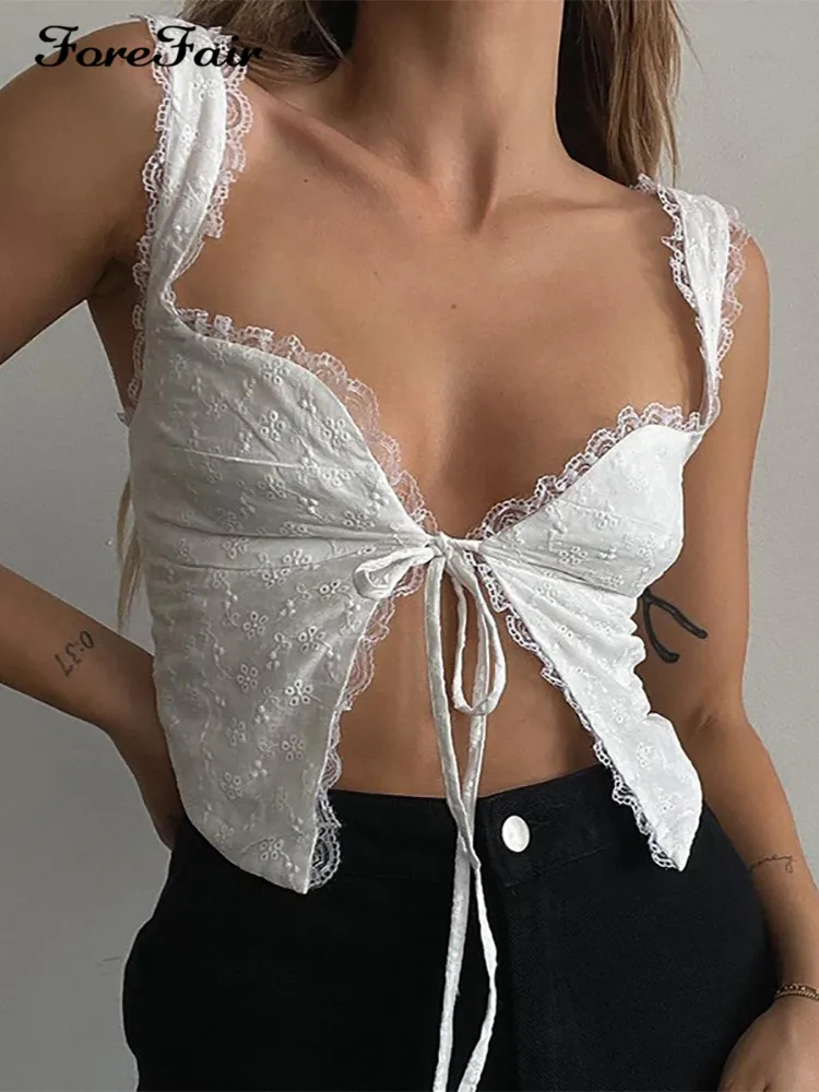 Forefair Sexy Summer Lace V Neck Bandage Crop Top Print Floral White 2022 Women Backless Tank Tops Vintage 90s Casual Cami Y2k
Forefair Sexy Summer Lace V Neck Bandage Crop Top Print Floral White 2022 Women Backless Tank Tops Vintage 90s Casual Cami Y2k
