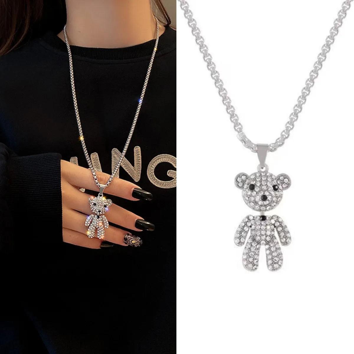Shiny Rhinestone Bear Pendant Necklace for Girls Women Korean Fashion Hip Hop Bear Sweater Long Neck Chain Necklaces Jewelry
Shiny Rhinestone Bear Pendant Necklace for Girls Women Korean Fashion Hip Hop Bear Sweater Long Neck Chain Necklaces Jewelry