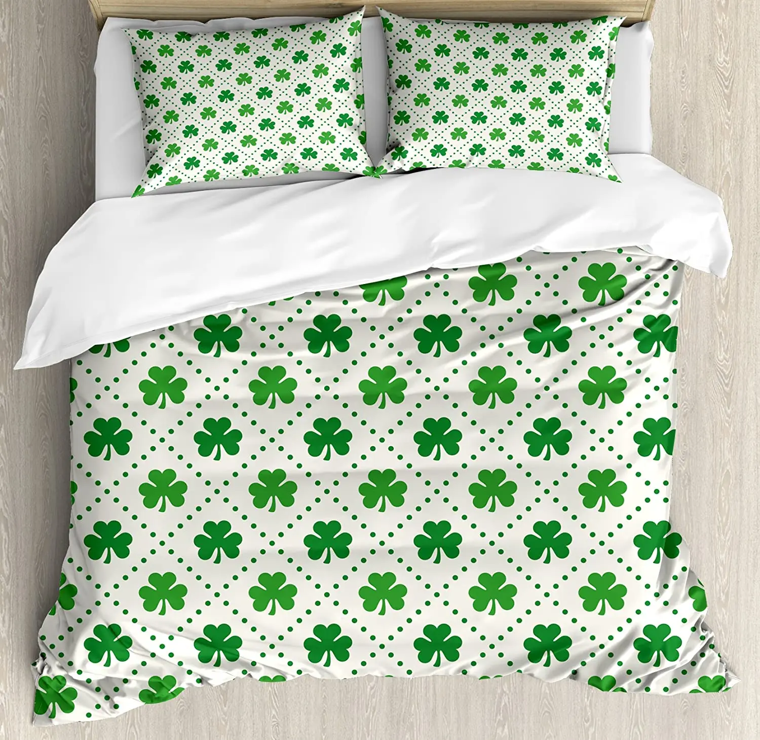 Irish Bedding Set Comforter Duvet Cover Pillow Shams Four Leaf Shamrock Clover Flowers with Dotted Bedding Cover Double Bed Set 
Irish Bedding Set Comforter Duvet Cover Pillow Shams Four Leaf Shamrock Clover Flowers with Dotted Bedding Cover Double Bed Set