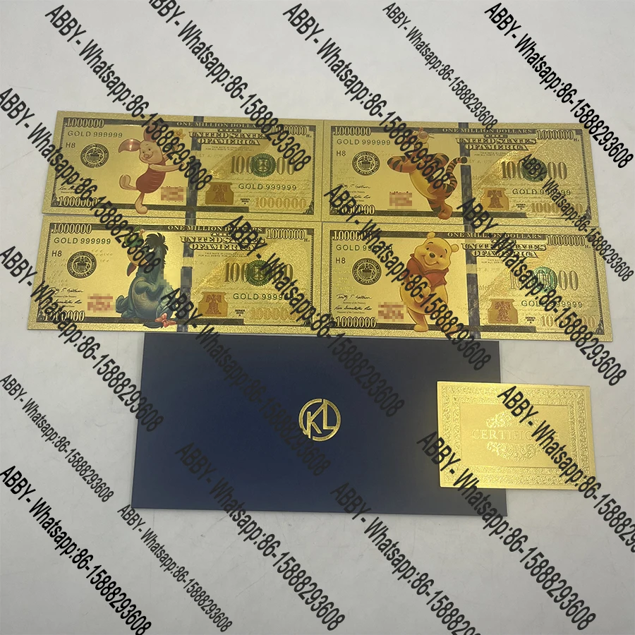 4types Cute small bear Winniee gold plastic banknote Anime golden card Classic cartoon ticket for collection kids birthday gift
4types Cute small bear Winniee gold plastic banknote Anime golden card Classic cartoon ticket for collection kids birthday gift