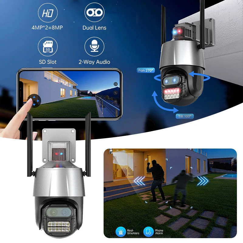 8MP 4K WiFi Camera Dual Lens 8X Zoom Security CCTV IP Camera with Anti-theft Siren Alarm Auto Tracking Surveillance for Outdoor
8MP 4K WiFi Camera Dual Lens 8X Zoom Security CCTV IP Camera with Anti-theft Siren Alarm Auto Tracking Surveillance for Outdoor