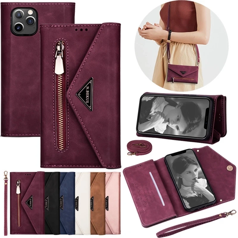 

Luxury Wallet Case For Xiaomi Redmi Note 10 10S 9 8 7 Pro 8A 7A 10T 9 Lite 11 Pro Ultra K30 K40 F3 Protect Cover Lanyard Funda