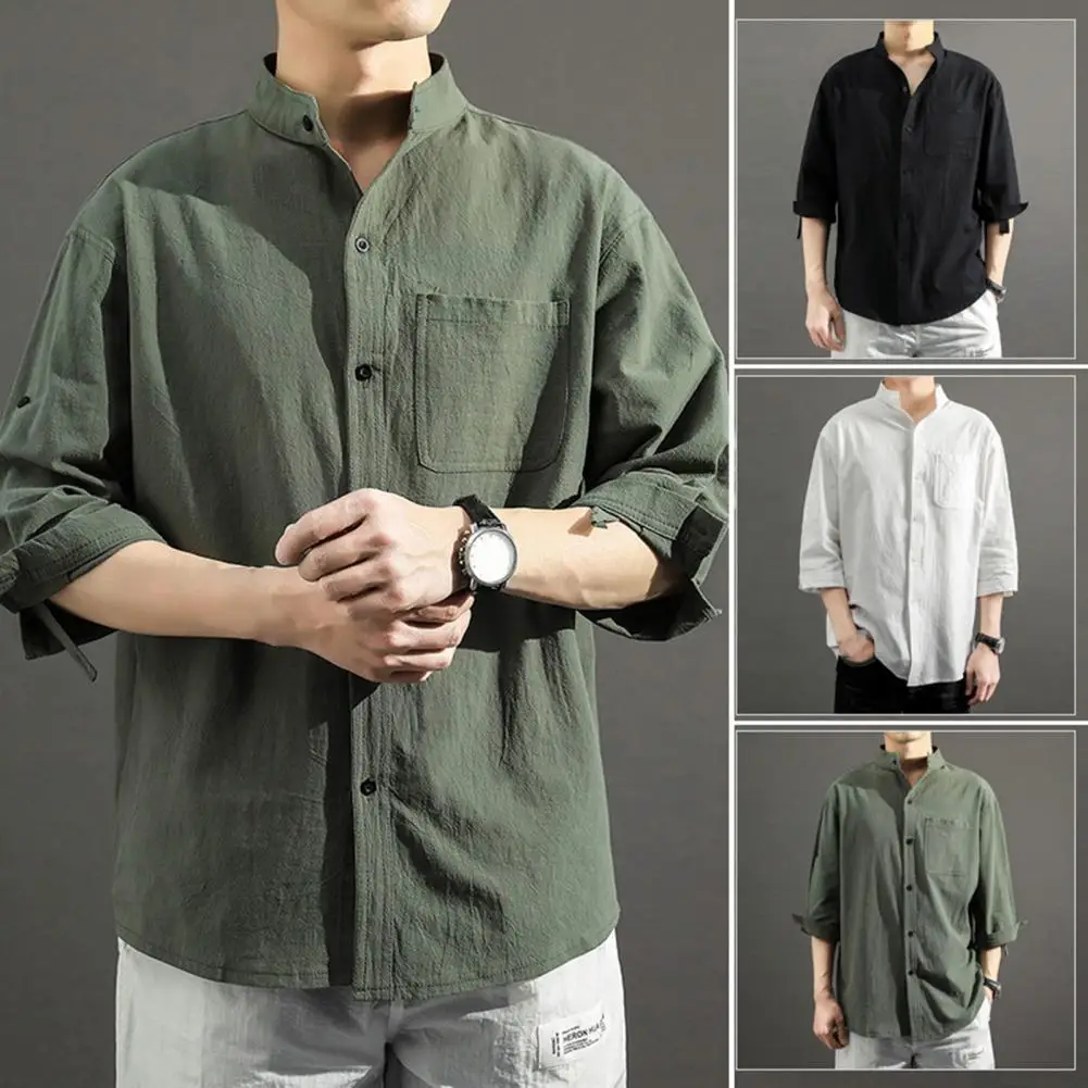 Male Casual Shirt Stand Collar Solid Color 3/4 Sleeves Loose Cardigan Streetwear Plus Size Men Over Shirt Office Commuter Clothe
Male Casual Shirt Stand Collar Solid Color 3/4 Sleeves Loose Cardigan Streetwear Plus Size Men Over Shirt Office Commuter Clothe