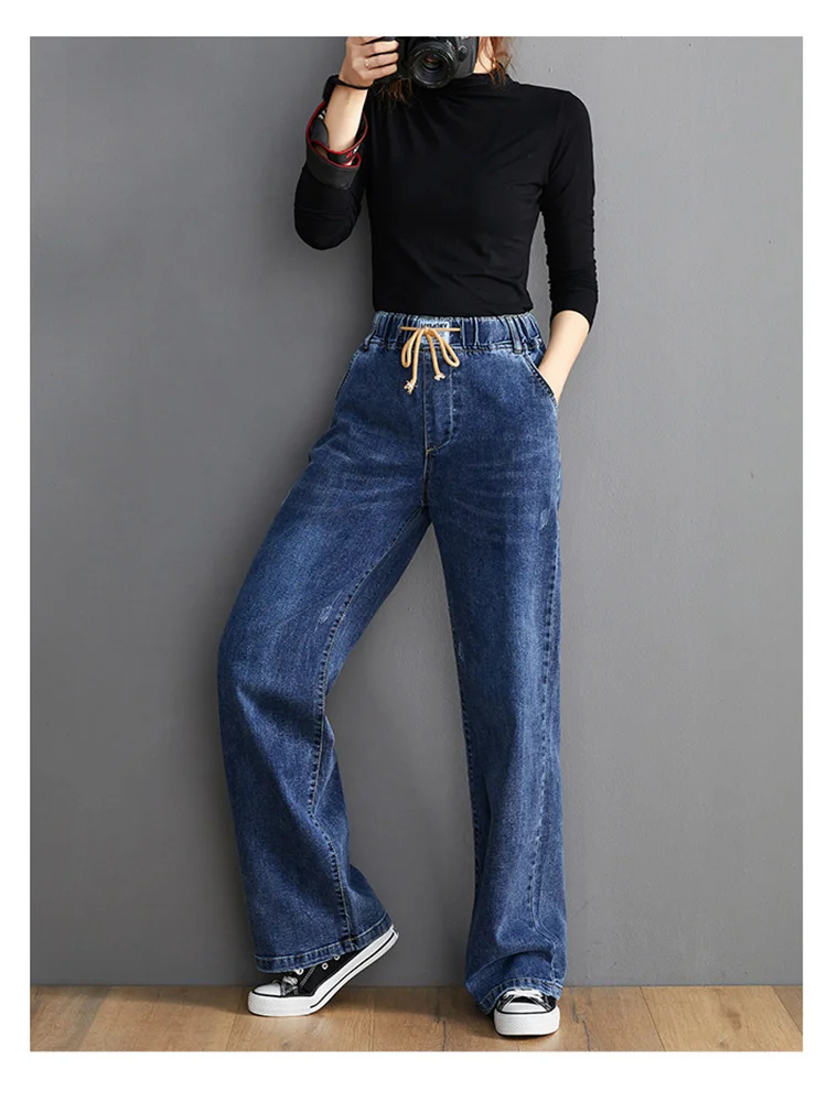 2022 Elastic High Waist Women Denim Pants Office Lady Korean Simple Casual Loose Jeans Female Solid Color Vintage Trousers
2022 Elastic High Waist Women Denim Pants Office Lady Korean Simple Casual Loose Jeans Female Solid Color Vintage Trousers