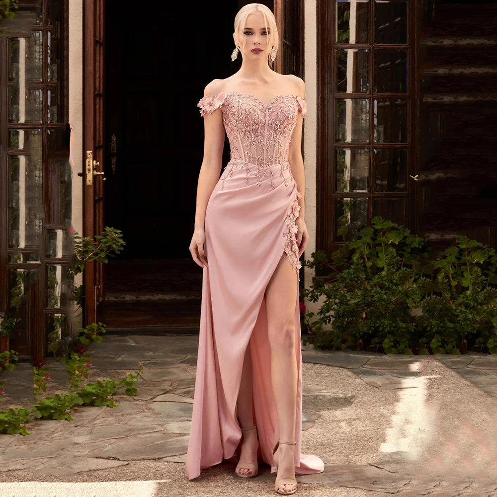 Charming Off the Shoulder Short Sleeve Evening Dress Delicate Applique Beading High Side Slit Irregular Floor Length Gowns 
Charming Off the Shoulder Short Sleeve Evening Dress Delicate Applique Beading High Side Slit Irregular Floor Length Gowns