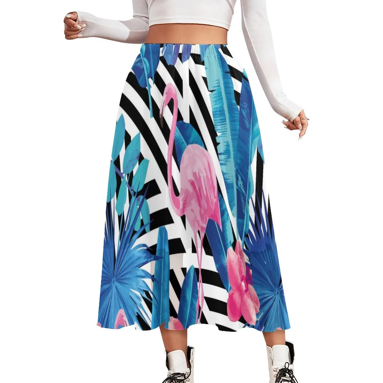 Flamingo Art Chiffon Skirt Stripe and Leaf Print Street Style Long Skirts Women Vintage A-line Skirt Printed Clothes Gift Idea
Flamingo Art Chiffon Skirt Stripe and Leaf Print Street Style Long Skirts Women Vintage A-line Skirt Printed Clothes Gift Idea