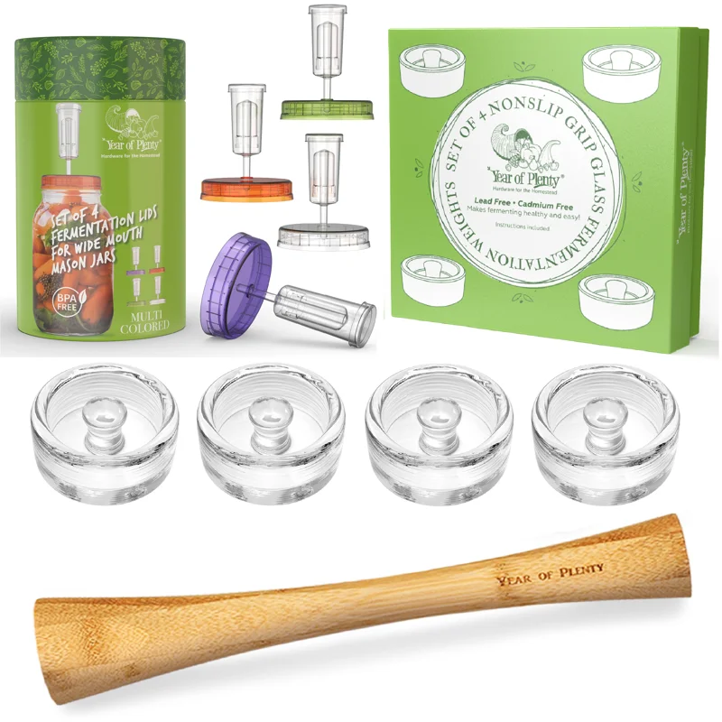 Lovely Non-slip Grip Perfect for Sauerkraut & Kimchi Fermenting Set - Includes 4 Clear Lids, 12" Bamboo Cabbage Tamper & 4 Glass
Lovely Non-slip Grip Perfect for Sauerkraut & Kimchi Fermenting Set - Includes 4 Clear Lids, 12" Bamboo Cabbage Tamper & 4 Glass