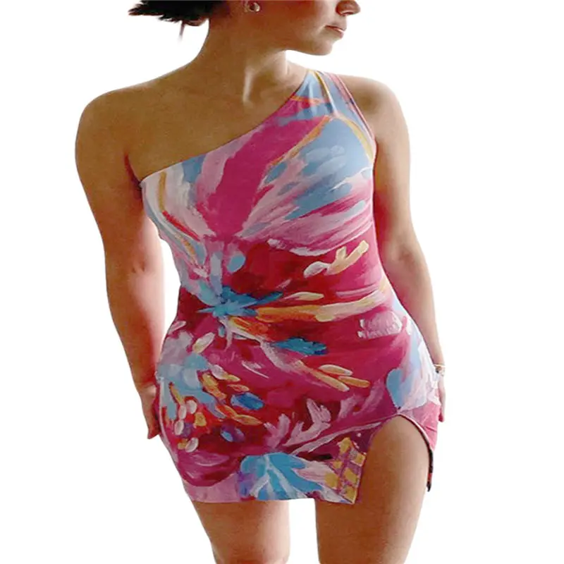 Женское Повседневное платье на одно плечо без рукавов с цветным цветочным принтом элегантное облегающее короткое платье с разрезом
Женское Повседневное платье на одно плечо без рукавов с цветным цветочным принтом элегантное облегающее короткое платье с разрезом