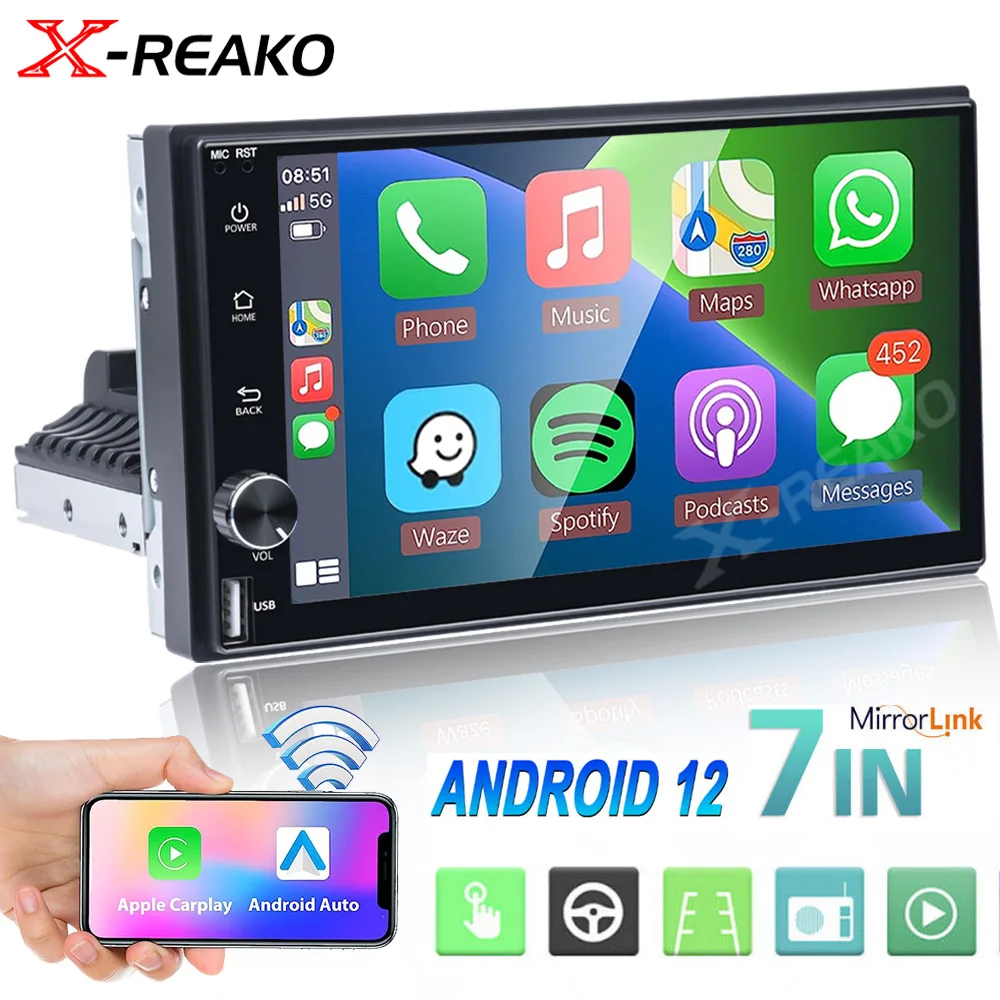 X-REAKO 7-дюймовый 1 Din Android 12 мультимедийный плеер HD сенсорный экран Carplay 2 + 32G стерео видео GPS WiFi Универсальный 1din Авторадио 
X-REAKO 7-дюймовый 1 Din Android 12 мультимедийный плеер HD сенсорный экран Carplay 2 + 32G стерео видео GPS WiFi Универсальный 1din Авторадио