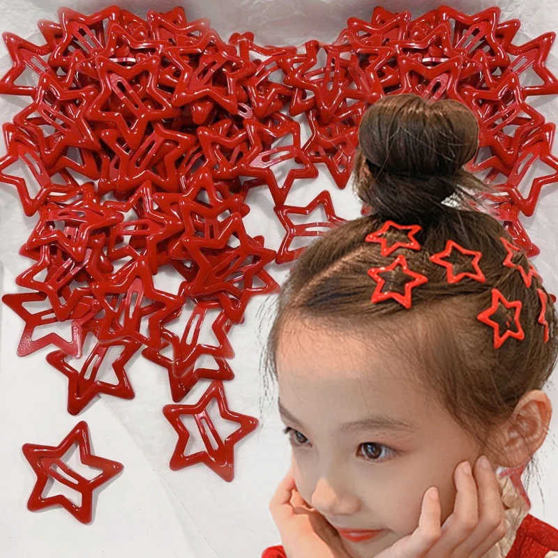 

10Pcs Red Five-pointed Star BB Clip Hairpin Women's Side Bang Barrettes Korean Cute Girls Fashion Hair Clip Headwear Accessories