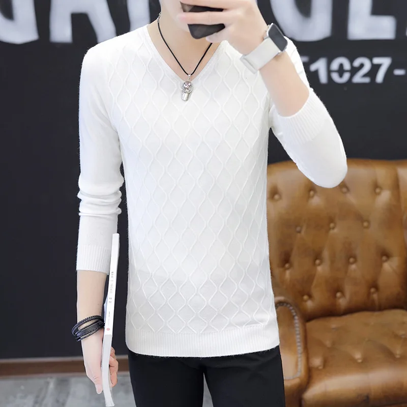 

Clothes Sweater Classic Simplicity Pullover V-Neck Sweater Man Solid Long Sleeves Regular Blown Teenagers Men Sweaters Polyester
