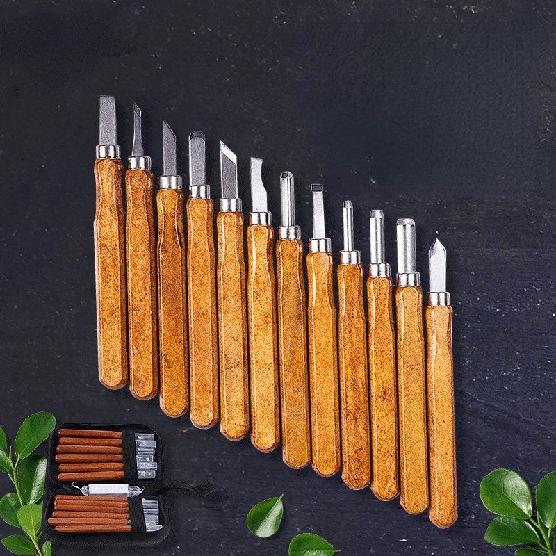 

New 12pcs Wood Carving Chisels Tools Wood Carving for Woodworking Engraving Olive carving knife handmade Knife Tool set
