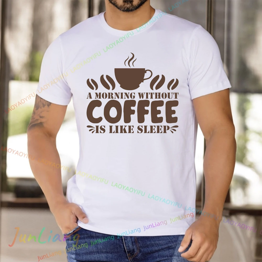 A Morning Wthout Coffee Is Like Sleep Забавная рубашка Y2k Футболка с рисунком из 100% хлопка