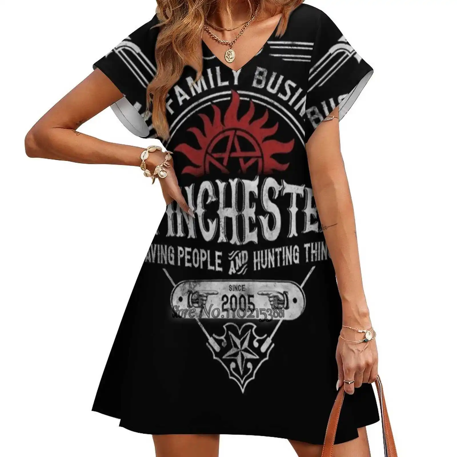 The Family Business Winchester Saving People And Hunting Things Design Print Dress Short Sleeve V-Neck Fashion Skirt Thin Short
The Family Business Winchester Saving People And Hunting Things Design Print Dress Short Sleeve V-Neck Fashion Skirt Thin Short