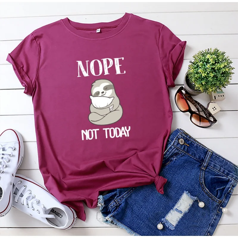 NOPE NOT TODAY Letters Sloth Pattern Trendy Ladies Cotton Short Sleeve Round Neck Casual T-shirt Loose Plus Size Women
NOPE NOT TODAY Letters Sloth Pattern Trendy Ladies Cotton Short Sleeve Round Neck Casual T-shirt Loose Plus Size Women