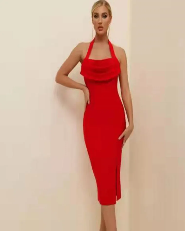 2022 Summer temperament red high waist suspender dress Black 
2022 Summer temperament red high waist suspender dress Black