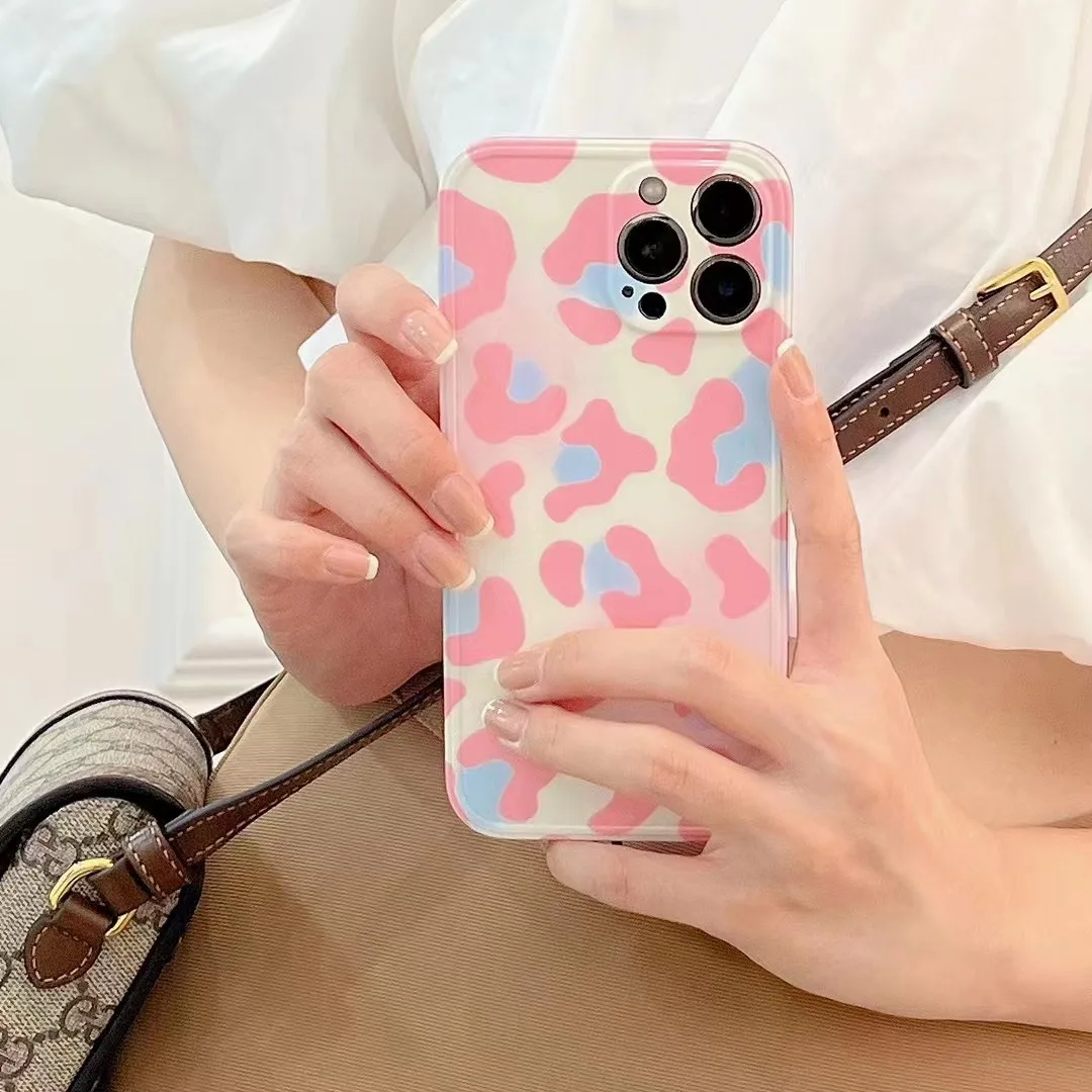 

Pink Leoprinted 8plus 11promax 12pro 13 Cover Shockproof Case for Iphone 12 11 13Pro Max Xr Xs Max cute imd Phone Casing