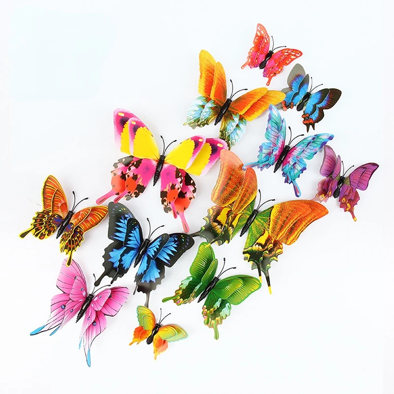 

12Pcs New Style Double Layer 3D Butterfly Wall Stickers Home Room Decor Butterflies for Wedding Decoration Magnet Fridge Decals