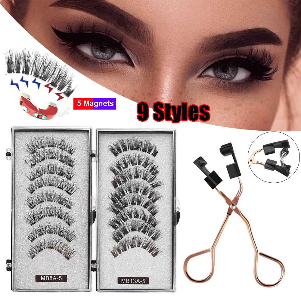 

Natural Long Easily Apply Handmade Reusable No Glue Needed Eyelashes Five Magnets Magnetic Eyelashes With Applicatore