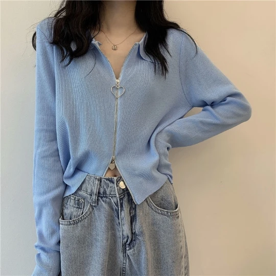 Zipper Blue Cardigans Sweaters V-Neck Long Sleeve Tops Women Fashionable Solid Knitwear Women's Sweater Cardigan Coat Cloth
Zipper Blue Cardigans Sweaters V-Neck Long Sleeve Tops Women Fashionable Solid Knitwear Women's Sweater Cardigan Coat Cloth