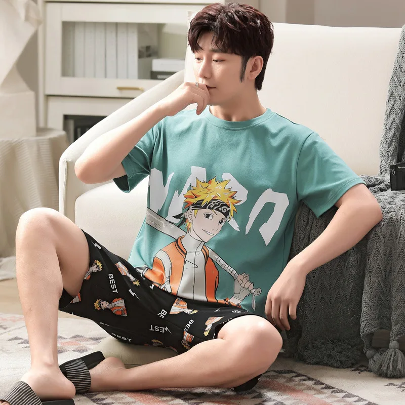 Summer Knitted Cotton Mens Pajamas Short Sleeve Homewear Casual Anime Pijama 2 Piece Sleepwear Comic Loungewear For Young Male
Summer Knitted Cotton Mens Pajamas Short Sleeve Homewear Casual Anime Pijama 2 Piece Sleepwear Comic Loungewear For Young Male