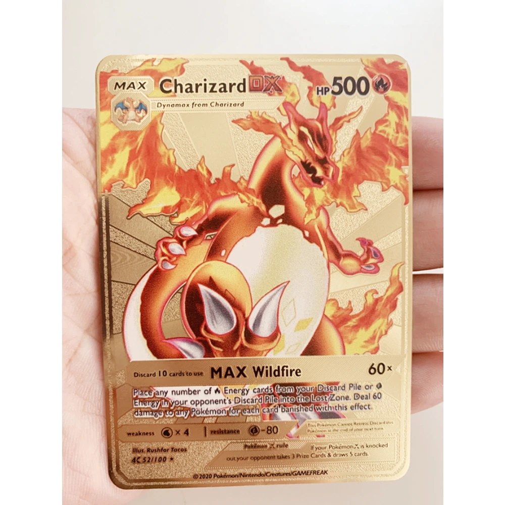 

The Latest Pokemon MAX DX Shiny Gold Fire-breathing Dragon Metal Card Game Label Team Battle A La Carte Series Children's Toys