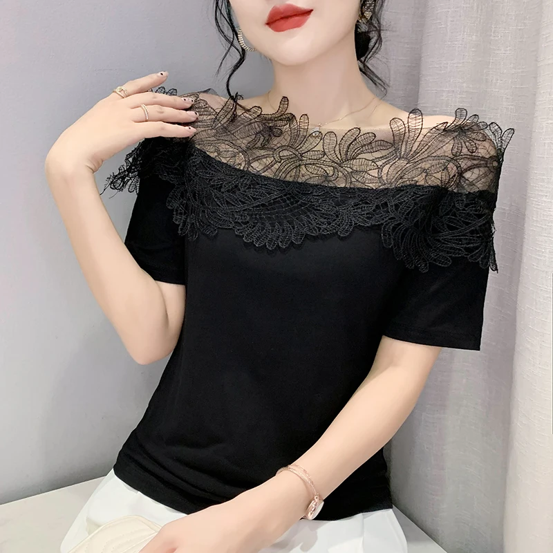 Летняя одежда 2022, новинка, модная кружевная рубашка с вышивкой, сексуальный топ с открытыми плечами, женская футболка с короткими рукавами
Летняя одежда 2022, новинка, модная кружевная рубашка с вышивкой, сексуальный топ с открытыми плечами, женская футболка с короткими рукавами