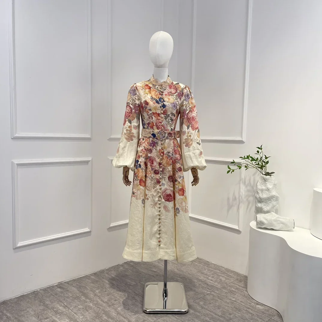2023 Linen Spring Summer Top Quality Floral Printing Vintage Long Lantern Sleeve Waist Buttons Belt Woman Beige Midi Dress
2023 Linen Spring Summer Top Quality Floral Printing Vintage Long Lantern Sleeve Waist Buttons Belt Woman Beige Midi Dress