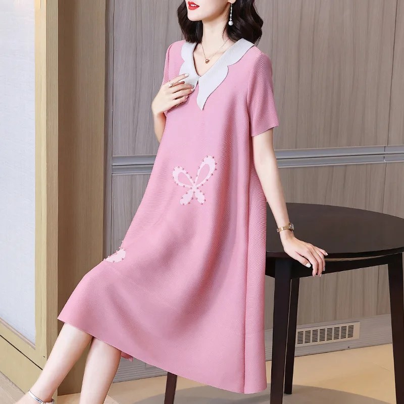 Dress 2022 Women Summer New Short Sleeve Stretch Miyake Pleated Loose A Line Dresses For Female 45-75kg
Dress 2022 Women Summer New Short Sleeve Stretch Miyake Pleated Loose A Line Dresses For Female 45-75kg