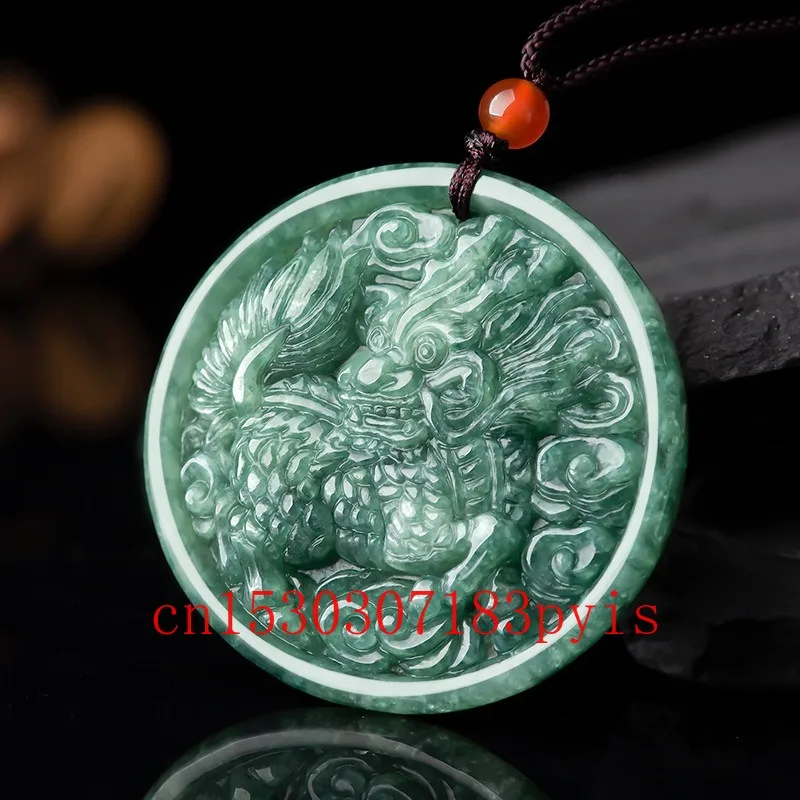 

Burmese Emerald Jade Kirin Pendant Natural Jadeite Necklace Charm Jewelry Accessories Carved Fashion Amulet Gifts for Women Men