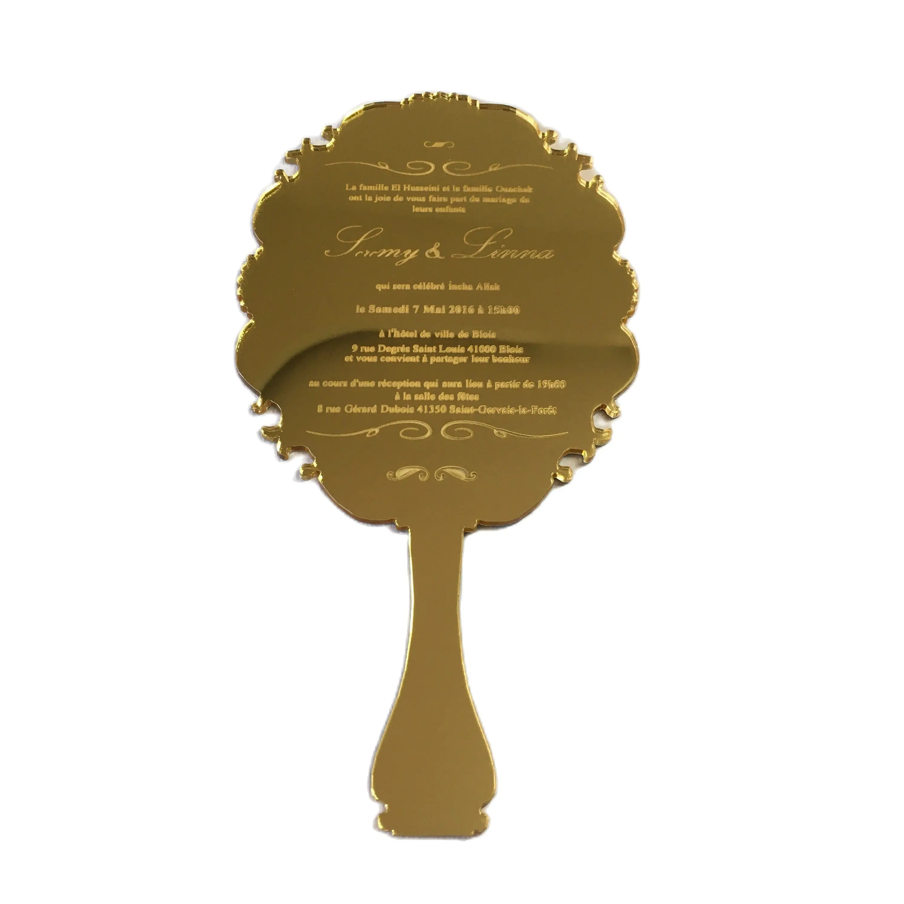 300pcs per Lot Handheld Mirror Shape 123x238mm Golden Mirror Acrylic Wedding Invitation Card SHIP TO SENEGAL ONLY
300pcs per Lot Handheld Mirror Shape 123x238mm Golden Mirror Acrylic Wedding Invitation Card SHIP TO SENEGAL ONLY