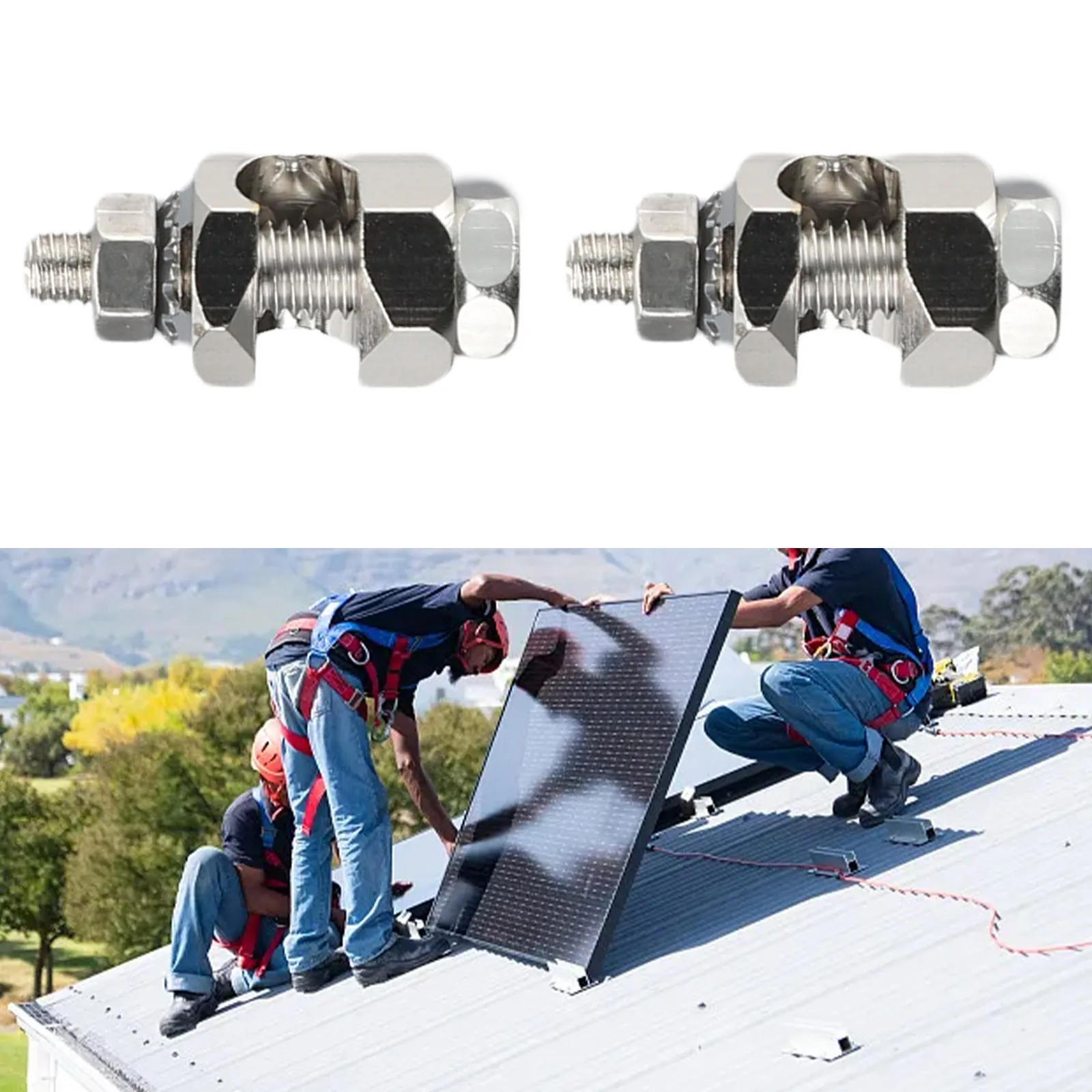 2pcs Solar Grounding Lug Wire Clip Solar Panel Fasteners Protection For Photovoltaic Roof Carports Removing Static Electricity
2pcs Solar Grounding Lug Wire Clip Solar Panel Fasteners Protection For Photovoltaic Roof Carports Removing Static Electricity