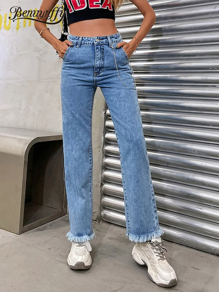 Benuynffy Zipper Fly Raw Hem Straight Jeans Woman Fashion Casual High Waist Ladies Pockets Chain Detail Jeans Women Streetwear
Benuynffy Zipper Fly Raw Hem Straight Jeans Woman Fashion Casual High Waist Ladies Pockets Chain Detail Jeans Women Streetwear