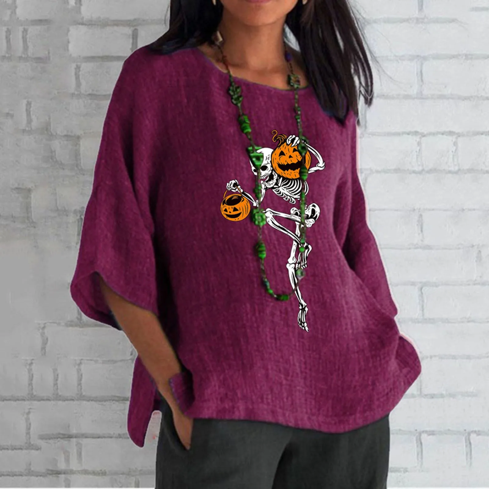 Halloween Womens 3 Of 4 Sleeve Crew Neck Pumpkin Printed Loose Top Ladies Top Lace Womens Work Tops Clothes Active Wear Set Lady
Halloween Womens 3 Of 4 Sleeve Crew Neck Pumpkin Printed Loose Top Ladies Top Lace Womens Work Tops Clothes Active Wear Set Lady