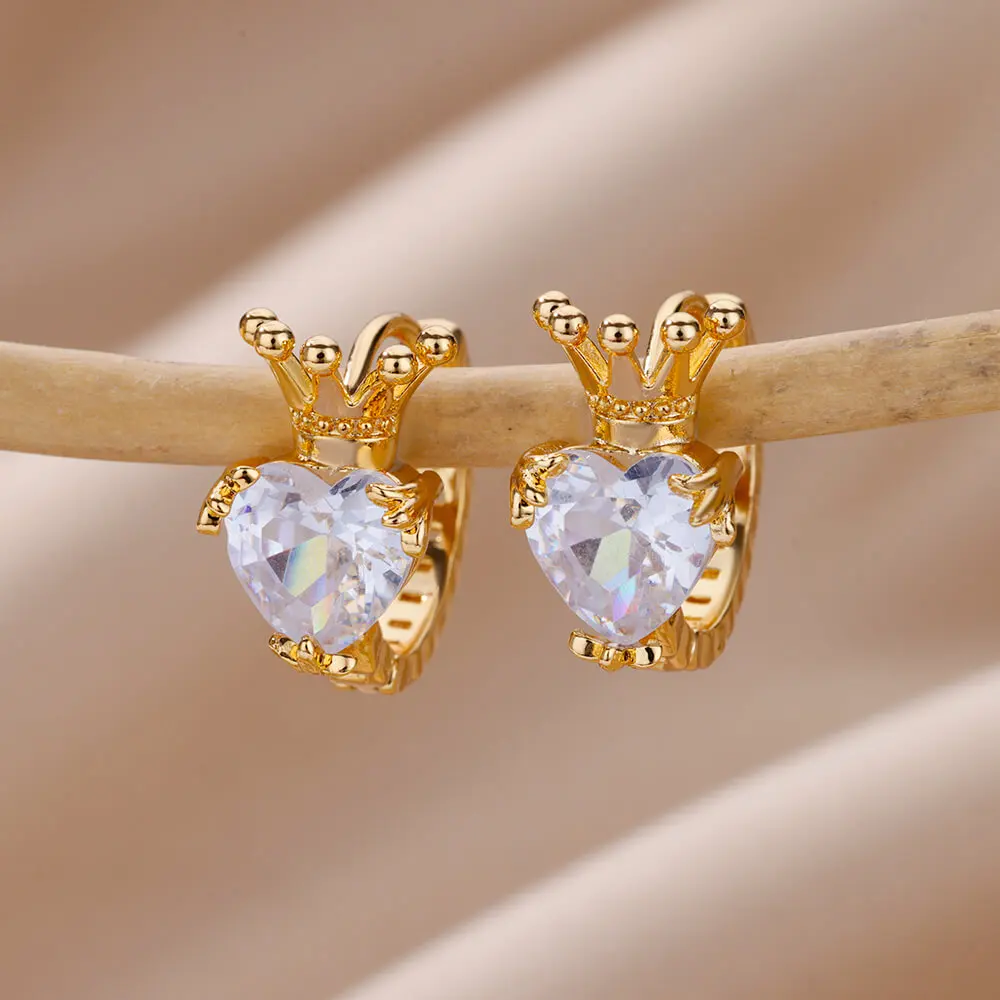 Cubic Zirconic Heart Crown Earrings For Women Gold Color Stainless Steel Earrings Wedding romantic Jewelry Gifts For Girlfriend
Cubic Zirconic Heart Crown Earrings For Women Gold Color Stainless Steel Earrings Wedding romantic Jewelry Gifts For Girlfriend
