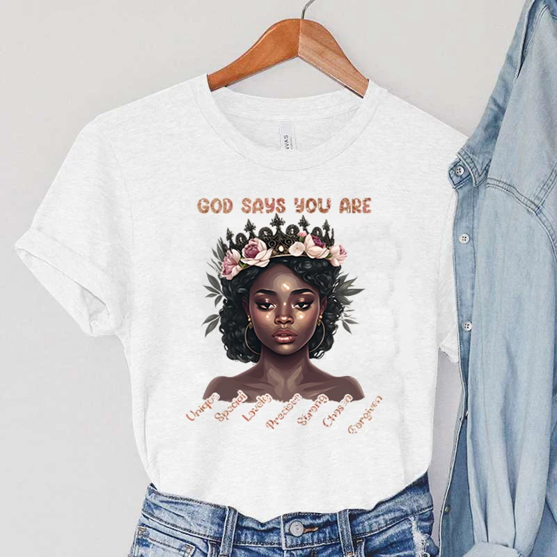 Beautiful Black Queen T-Shirts Women's Cartoon Rose Crown Clothing God Says You Are Print Shortsleeve Women Vintage T-Shirts
Beautiful Black Queen T-Shirts Women's Cartoon Rose Crown Clothing God Says You Are Print Shortsleeve Women Vintage T-Shirts