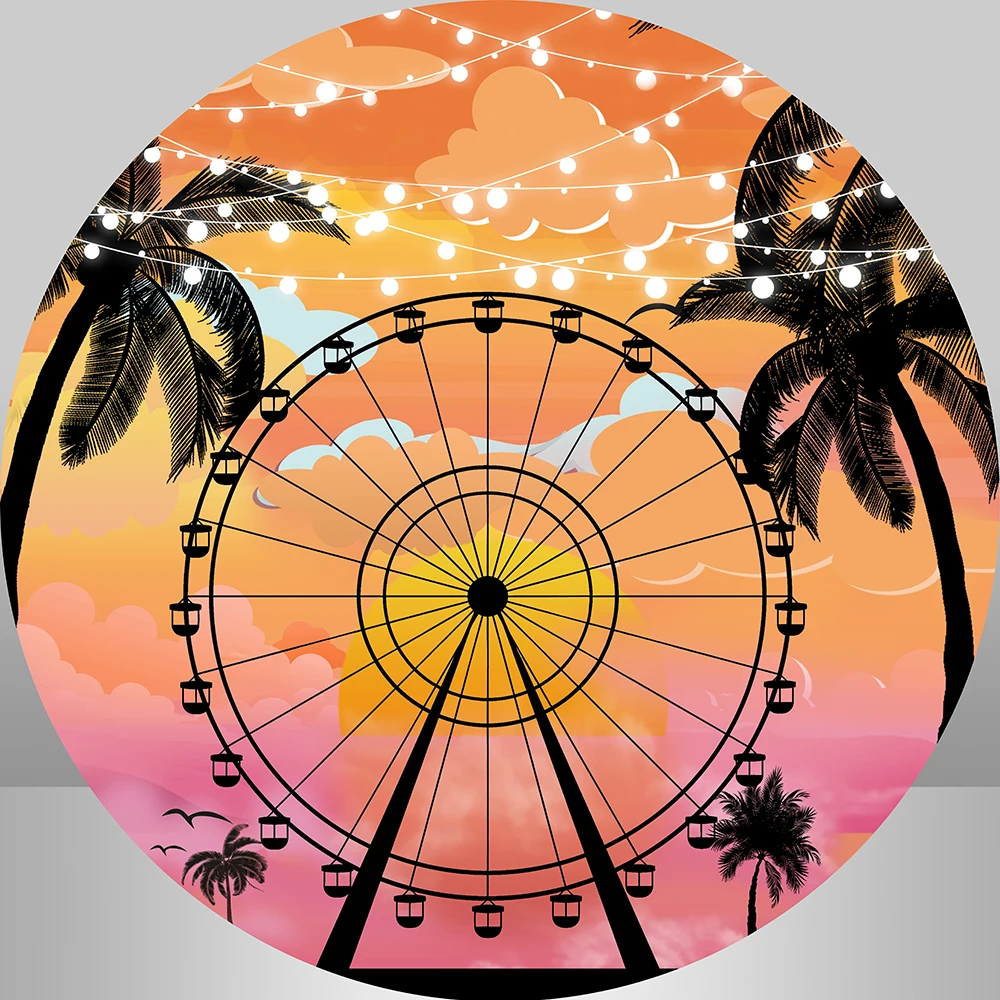 Musical Festival Palm Tree Birthday Round Backdrop Cover Summer Seaside Ferris Wheel Photo Background Wedding Party Decoration
Musical Festival Palm Tree Birthday Round Backdrop Cover Summer Seaside Ferris Wheel Photo Background Wedding Party Decoration