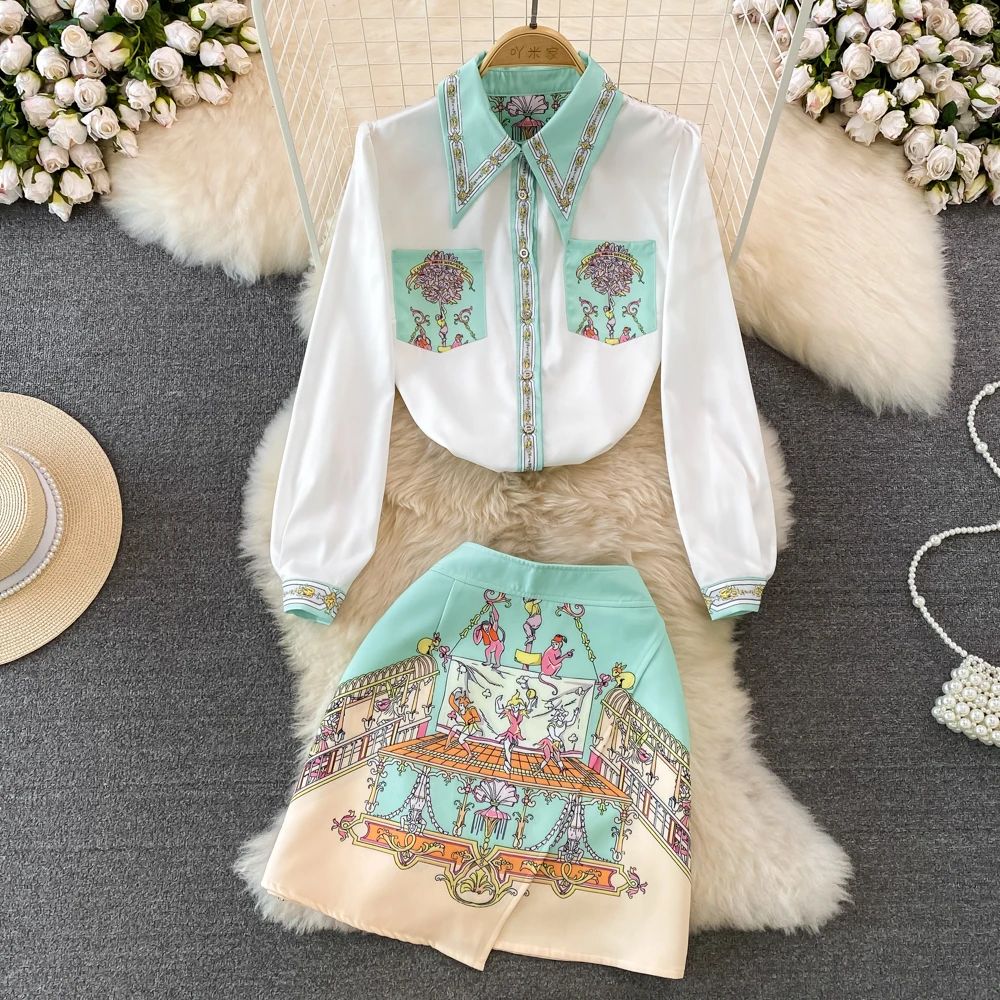 Fashion suit female spring retro temperament long sleeve loose single-breasted shirt two-piece high waist irregular skirt.
Fashion suit female spring retro temperament long sleeve loose single-breasted shirt two-piece high waist irregular skirt.