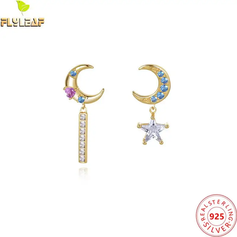 Real 925 Sterling Silver Rainbow Zircon Star Moon Asymmetric Stud Earrings For Women 18k Gold Plating Female Fine Jewelry 2022
Real 925 Sterling Silver Rainbow Zircon Star Moon Asymmetric Stud Earrings For Women 18k Gold Plating Female Fine Jewelry 2022