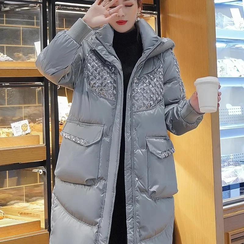 Down Jacket Women Parkas Winter2023New Velvet Hooded Glossy Warm Cotton Padded Coat Over-The-Knee Girls Sequined Female Top Tide
Down Jacket Women Parkas Winter2023New Velvet Hooded Glossy Warm Cotton Padded Coat Over-The-Knee Girls Sequined Female Top Tide