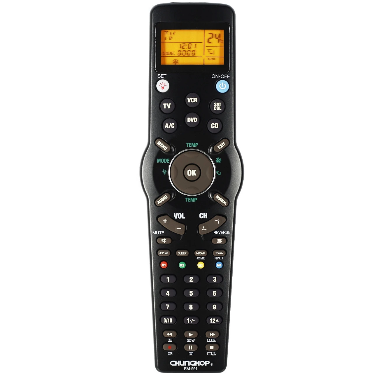 CHUNGHOP RM991 Smart Universal Remote Control Multifunctional Learning Remote Control for TV/TXT,DVD CD,VCR,SAT/CABLE and A/C
CHUNGHOP RM991 Smart Universal Remote Control Multifunctional Learning Remote Control for TV/TXT,DVD CD,VCR,SAT/CABLE and A/C