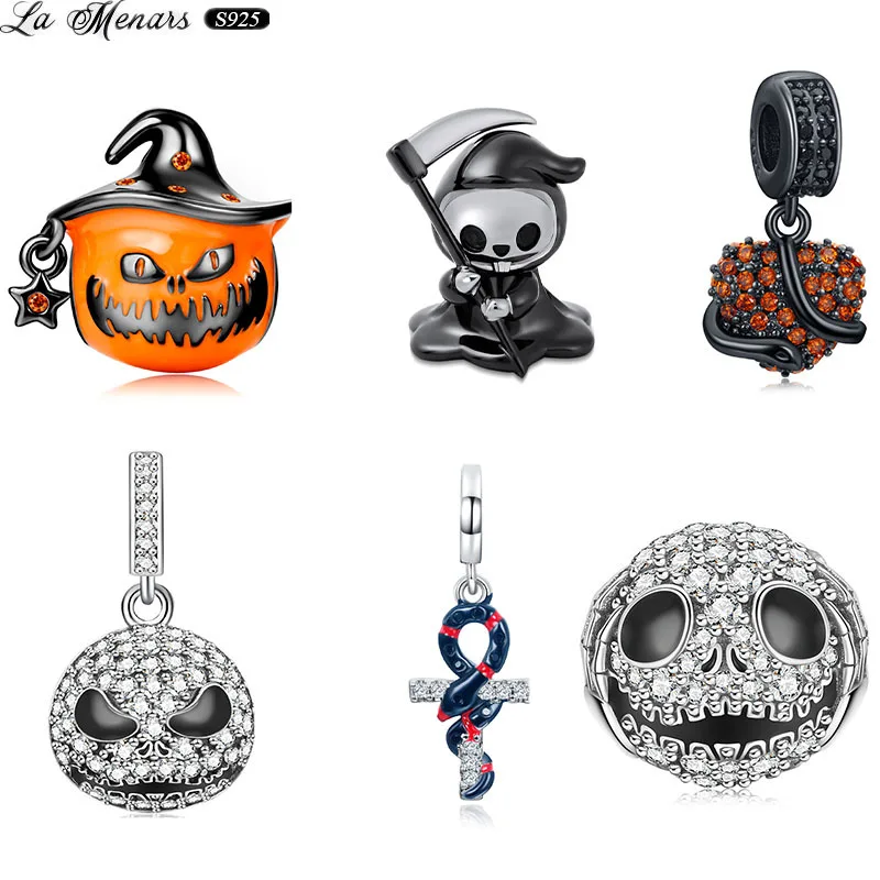 La Menars 925 Sterling Silver Cool Skull Beads Halloween Skeleton Charms Witch Pendant Fit Original Bracelet Fine Jewelry
La Menars 925 Sterling Silver Cool Skull Beads Halloween Skeleton Charms Witch Pendant Fit Original Bracelet Fine Jewelry