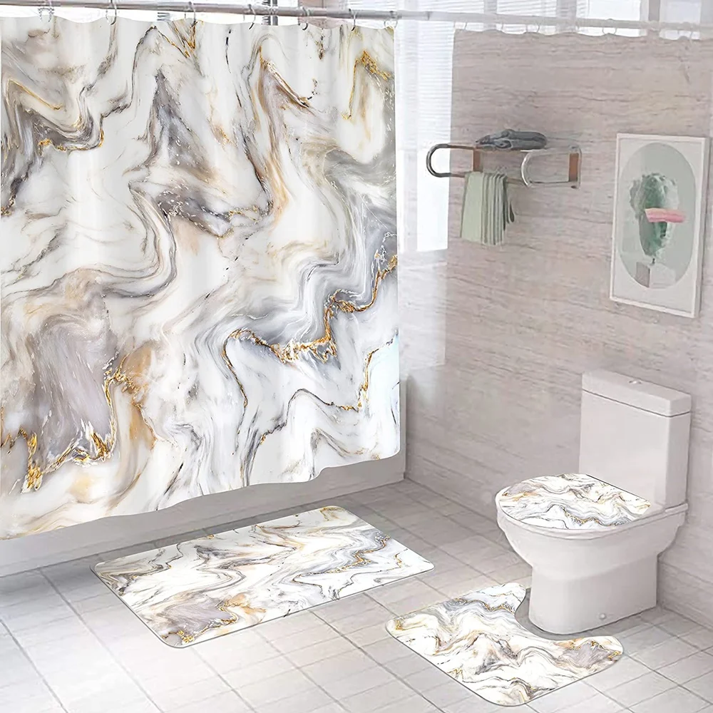 4Pcs Marble Shower Curtain Sets Non-Slip Rug Toilet Lid Cover Bath Mat White Gold Bath Curtains with 12 Hook Bathroom Decor Home
4Pcs Marble Shower Curtain Sets Non-Slip Rug Toilet Lid Cover Bath Mat White Gold Bath Curtains with 12 Hook Bathroom Decor Home
