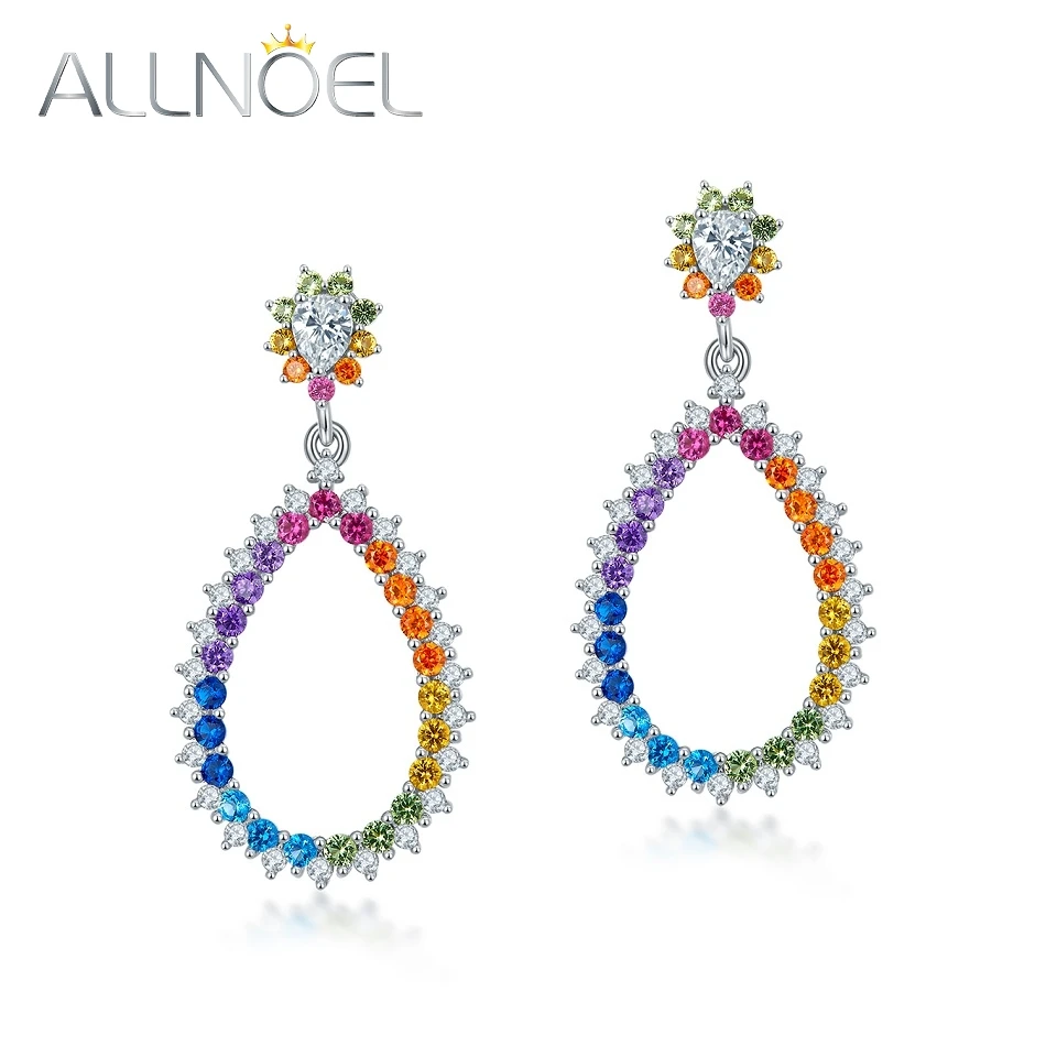 

Женские Разноцветные серьги ALLNOEL, серьги из стерлингового серебра 925 пробы с разноцветными драгоценными камнями и разноцветным цирконием, модные ювелирные изделия в подарок