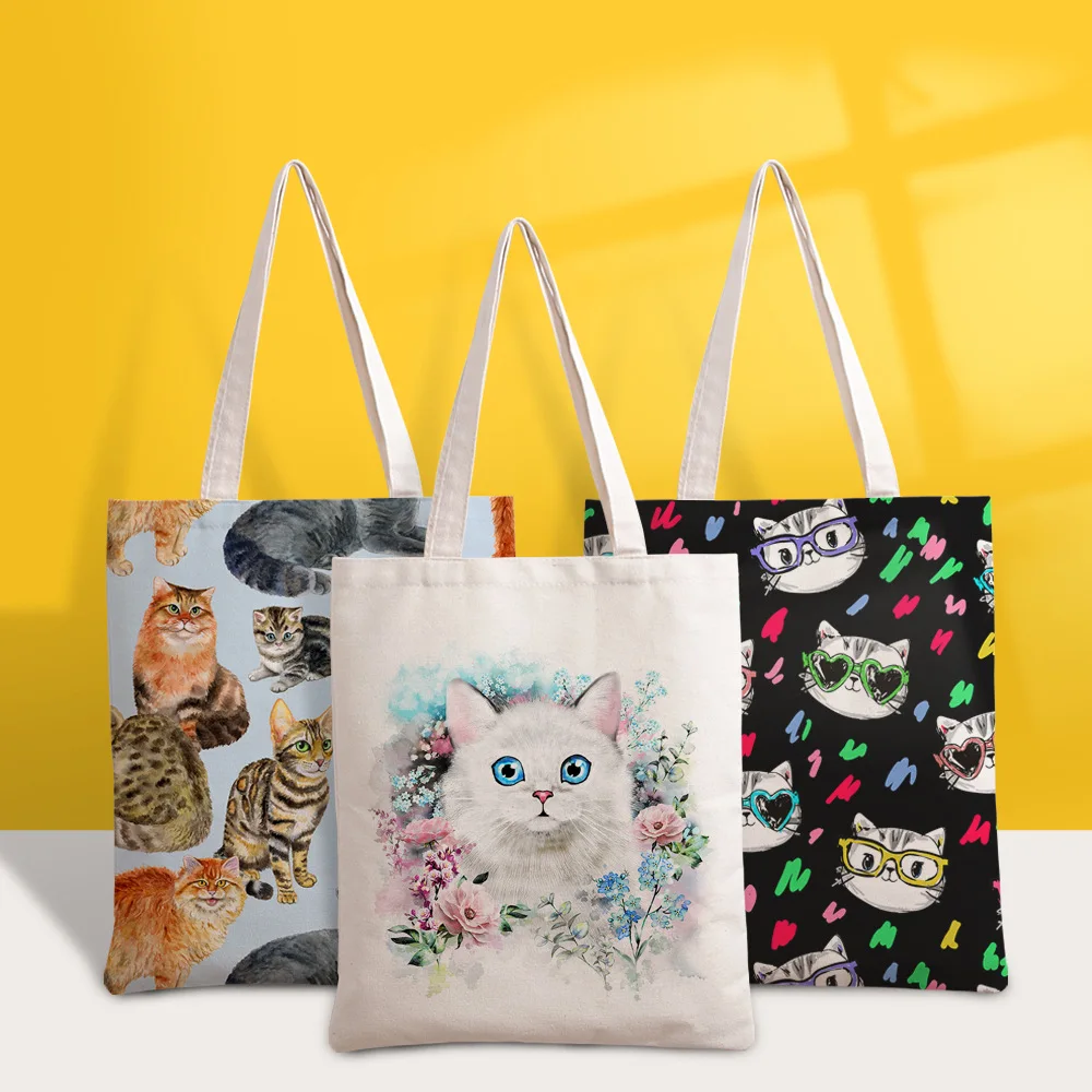 Cute Cat Reusable Shopping Bag Women Canvas Tote Bags Printing Eco Bag Cartoon Shopper Shoulder Bags
Cute Cat Reusable Shopping Bag Women Canvas Tote Bags Printing Eco Bag Cartoon Shopper Shoulder Bags