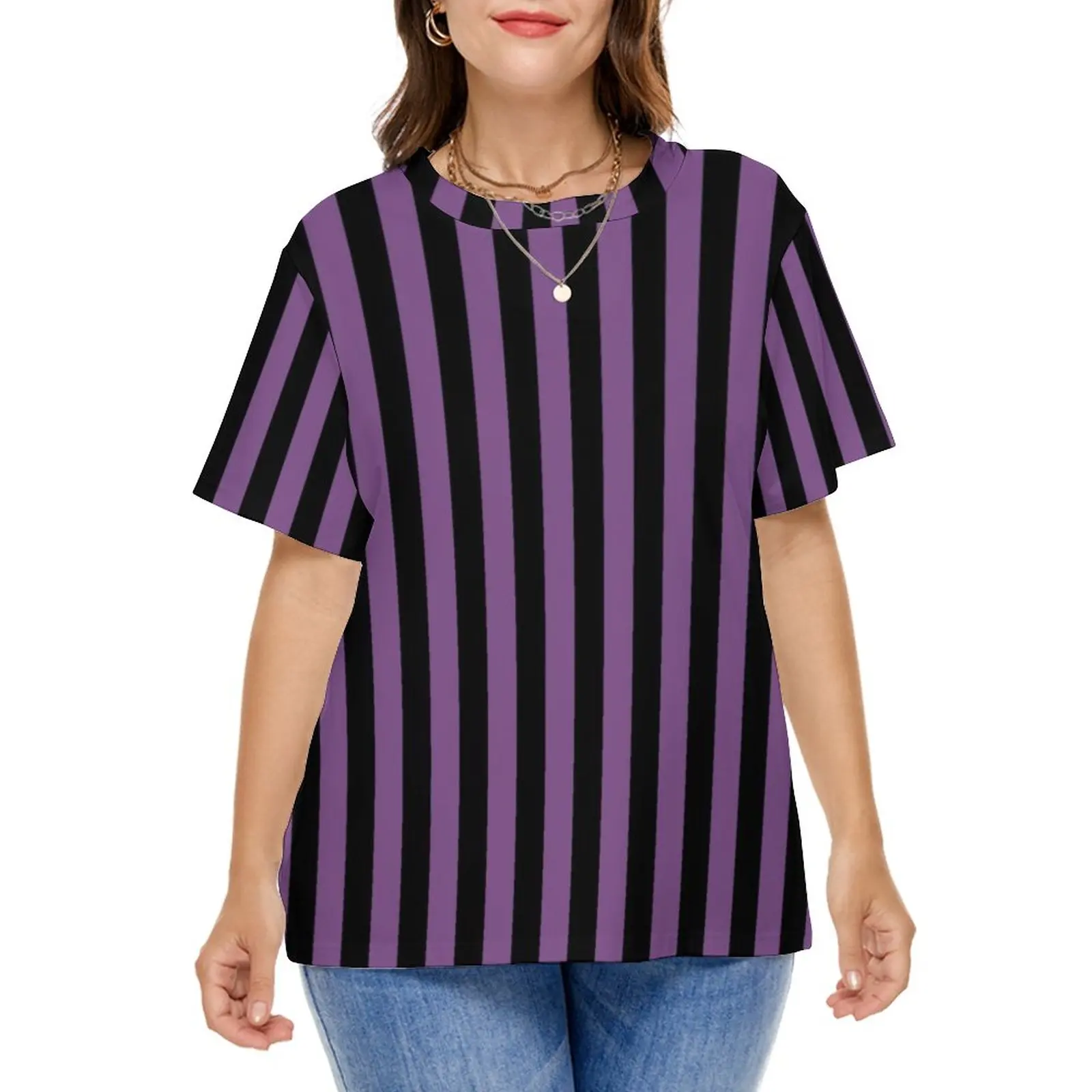Black Purple Line T-Shirt Vertical Stripe Print Aesthetic T-Shirts Short Sleeve Pattern Tops Female Basic Tees Plus Size 5XL 6XL
Black Purple Line T-Shirt Vertical Stripe Print Aesthetic T-Shirts Short Sleeve Pattern Tops Female Basic Tees Plus Size 5XL 6XL
