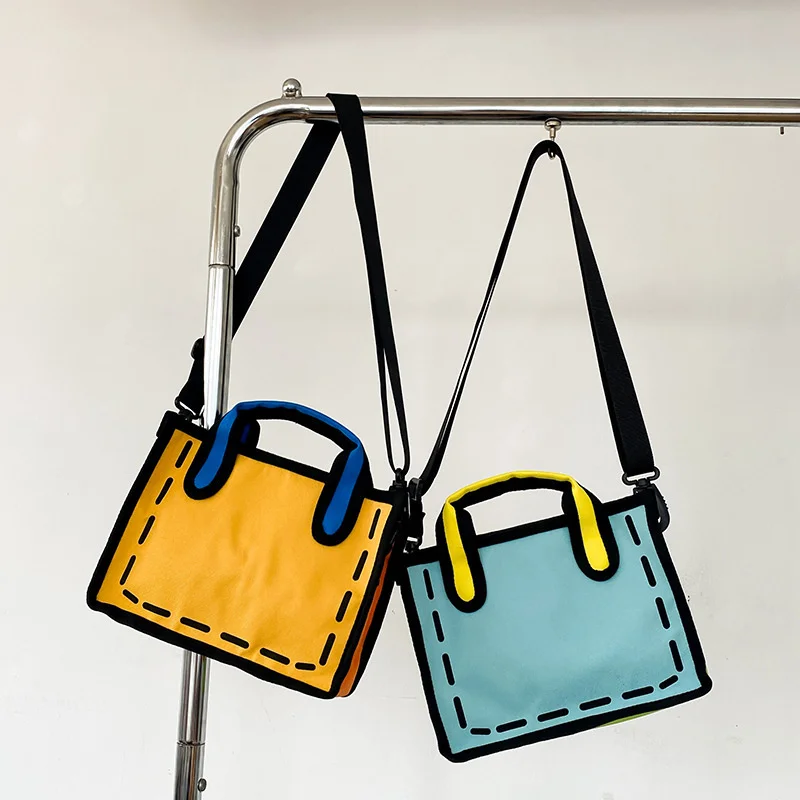 

2023 New Creative 2D Cartoon Cross Body Bag for Women 3D Drawing Cartoon Handbags Nylon Cloth Comic Ladies Shopper Bags