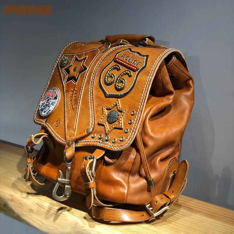 PNDME retro designer luxury genuine leather men's backpack outdoor travel natural real cowhide anti-theft bagpack laptop bookbag
PNDME retro designer luxury genuine leather men's backpack outdoor travel natural real cowhide anti-theft bagpack laptop bookbag